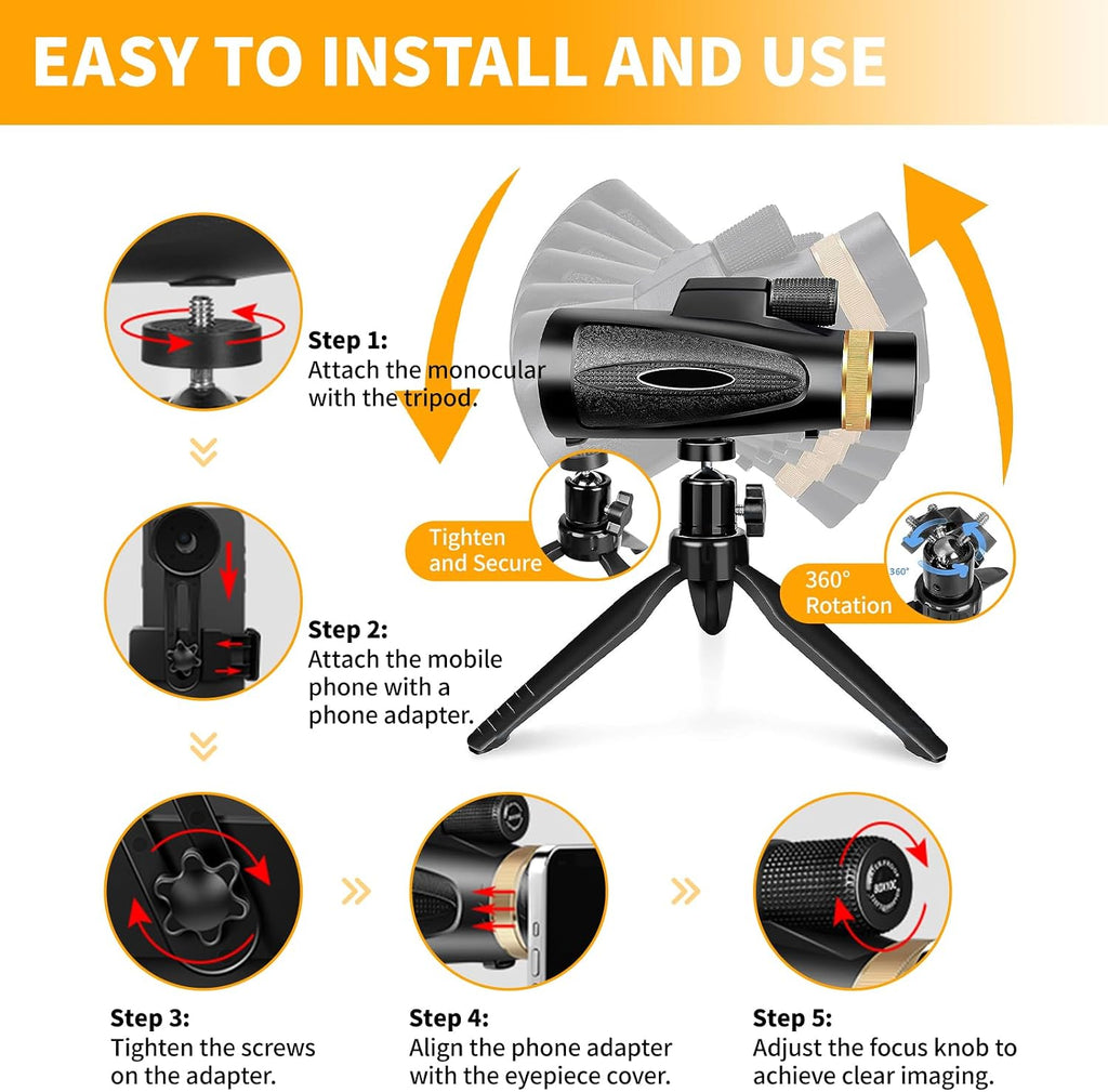Monoculars for Adults High Powered 80x100 with Smartphone Adapter Tripod BAK4 Prism FMC Lens for Travel Bird Watching