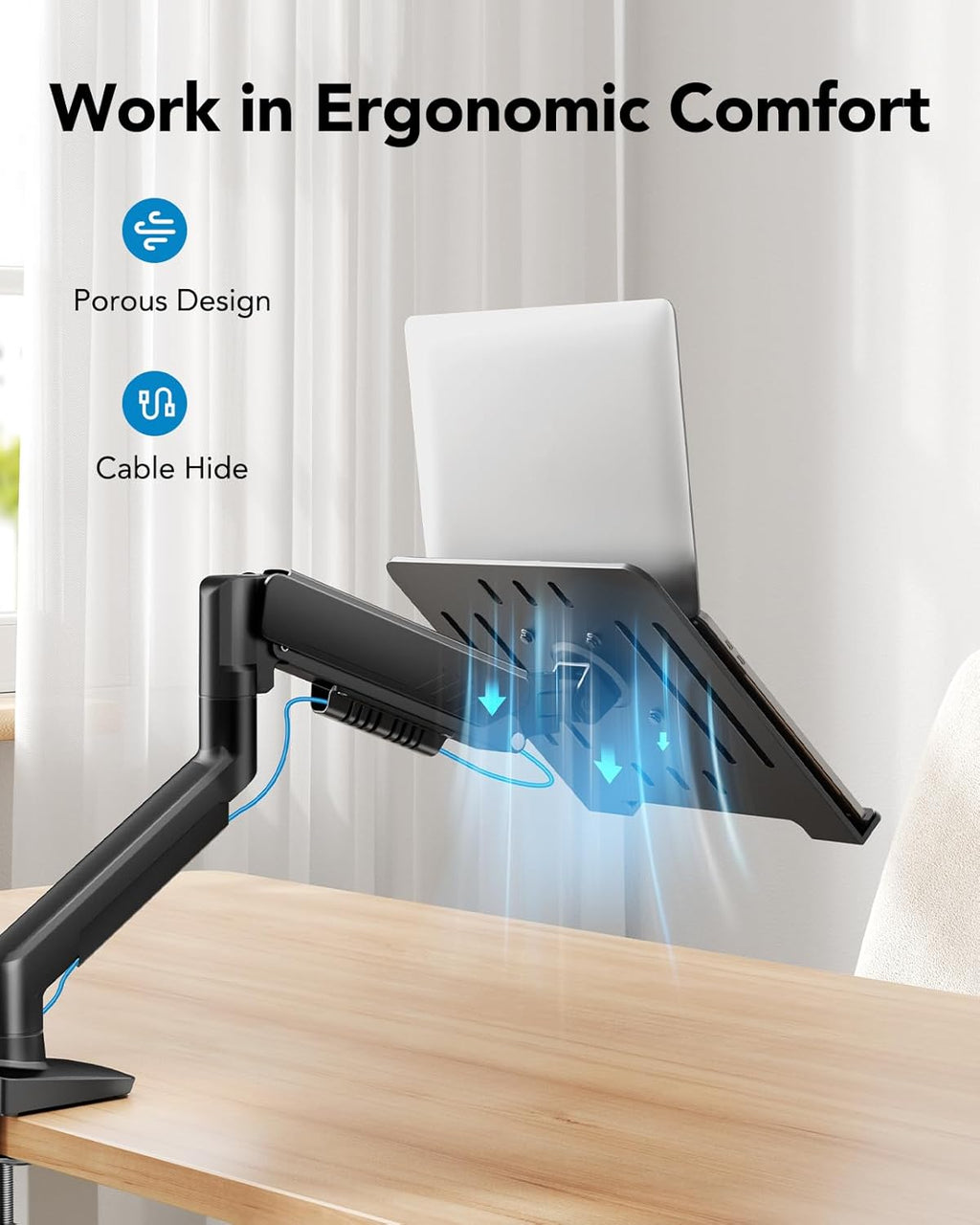 2 in 1 Function Laptop Mount with Tray, Fits 13-34″ Monitors & Up to 17″ Notebook, Ergonomic Laptop Arm with Full