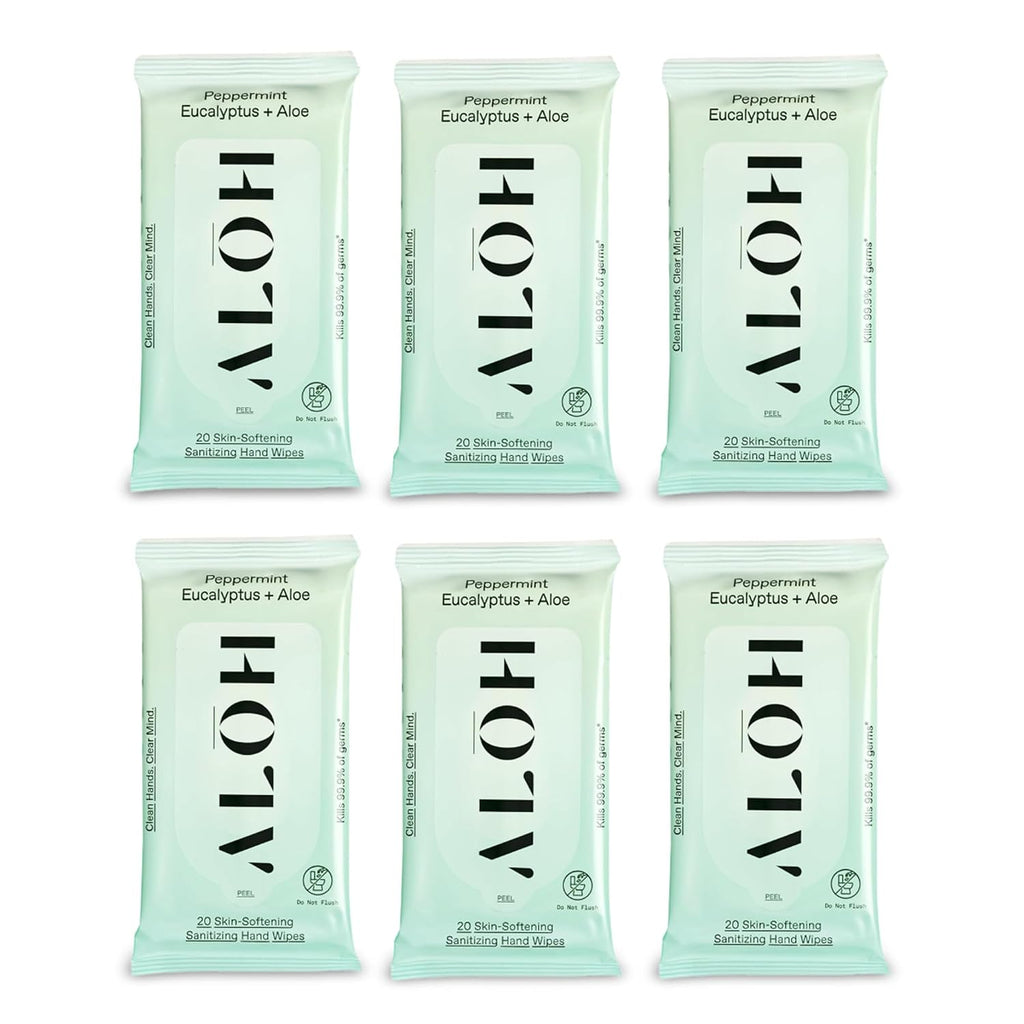 ALŌH Peppermint Eucalyptus + Aloe Hand Sanitizer Wipes, Travel Size | Clean Hands, Clear Mind, On The Go for Kids and