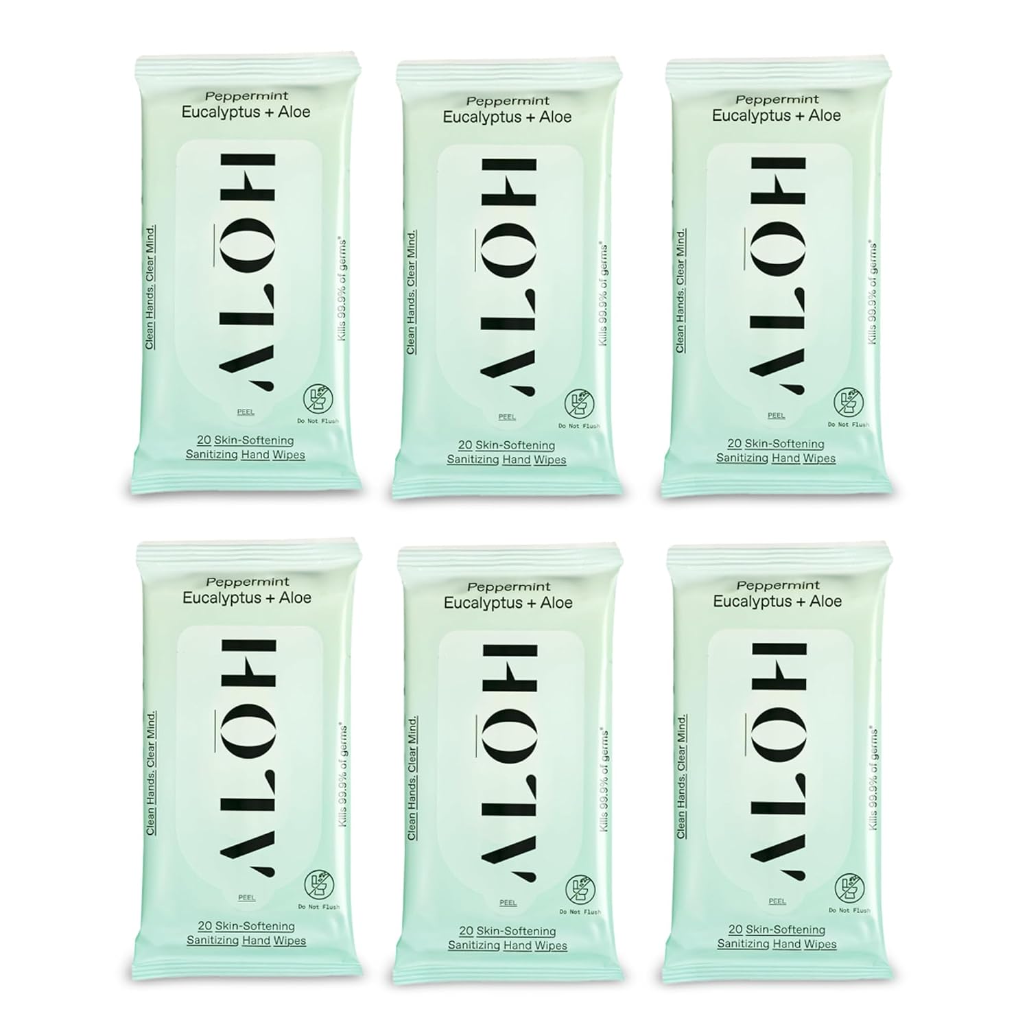ALŌH Peppermint Eucalyptus + Aloe Hand Sanitizer Wipes, Travel Size | Clean Hands, Clear Mind, On The Go for Kids and