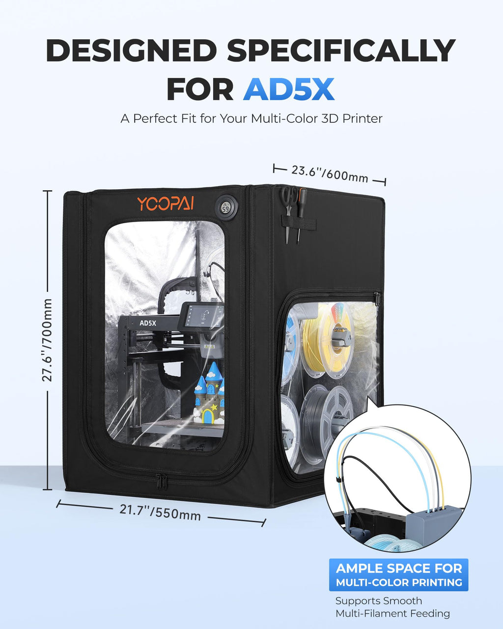 AD5X/AD5M 3D Printer Enclosure with Ventilation Kit and LED Light