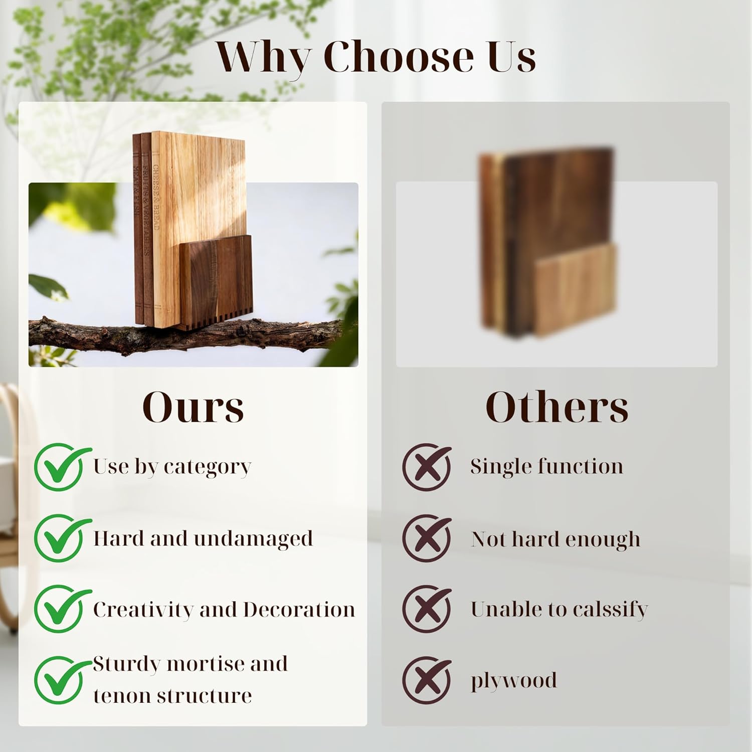 Book Cutting Board Set with Wooden Stand-Wooden Kitchen Cutting Boards That Look Like Books for Vegetables Cheese