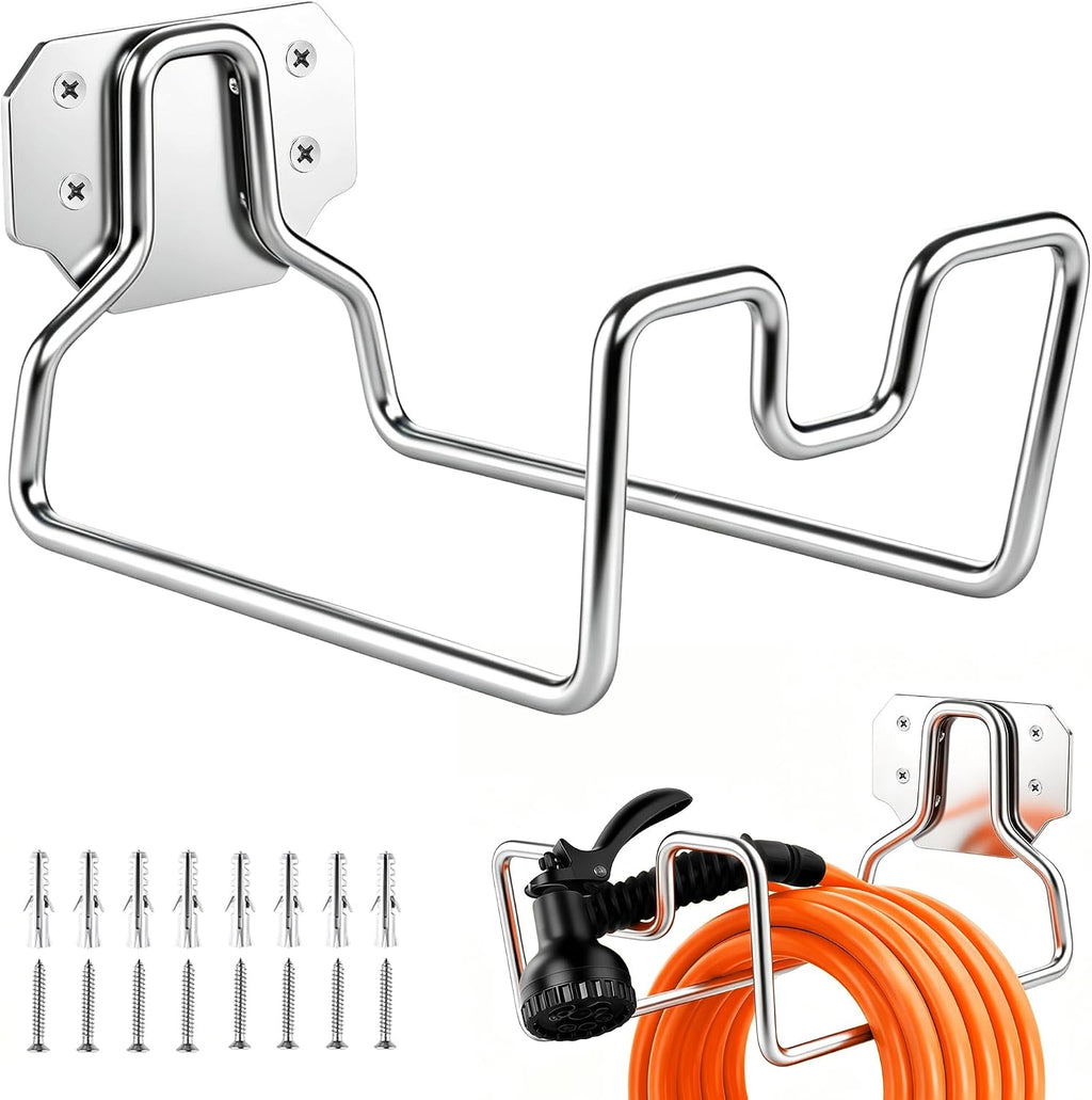Water Hose Holder, Metal Hose Holders for Outside Garden, 2PCS | 18/0 Stainless Steel Garden Hose Holder Wall Mount