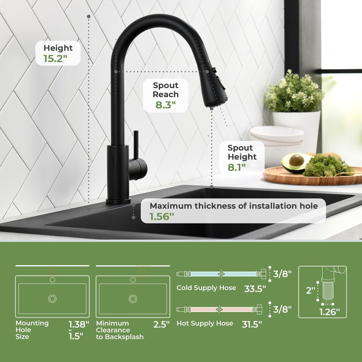 VFAUOSIT Touchless Kitchen Faucet with Pull Down Sprayer, Matte Black