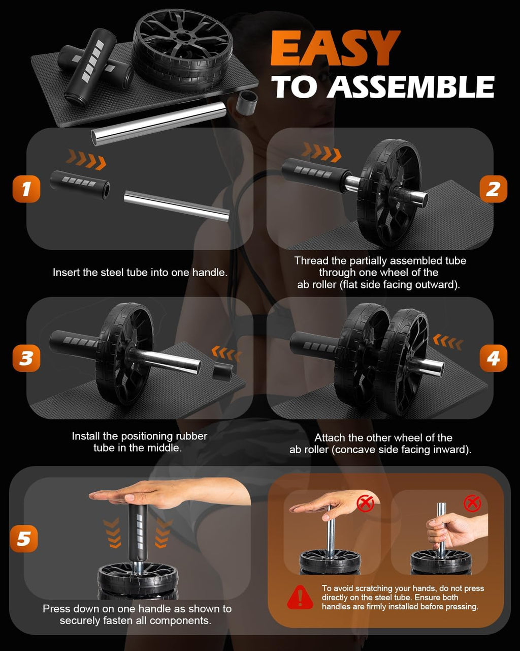 Upgraded Ab Roller Wheel, Abdominal Core Workout Equipment for Home Gym with Knee Pad, Full Body Strength Training