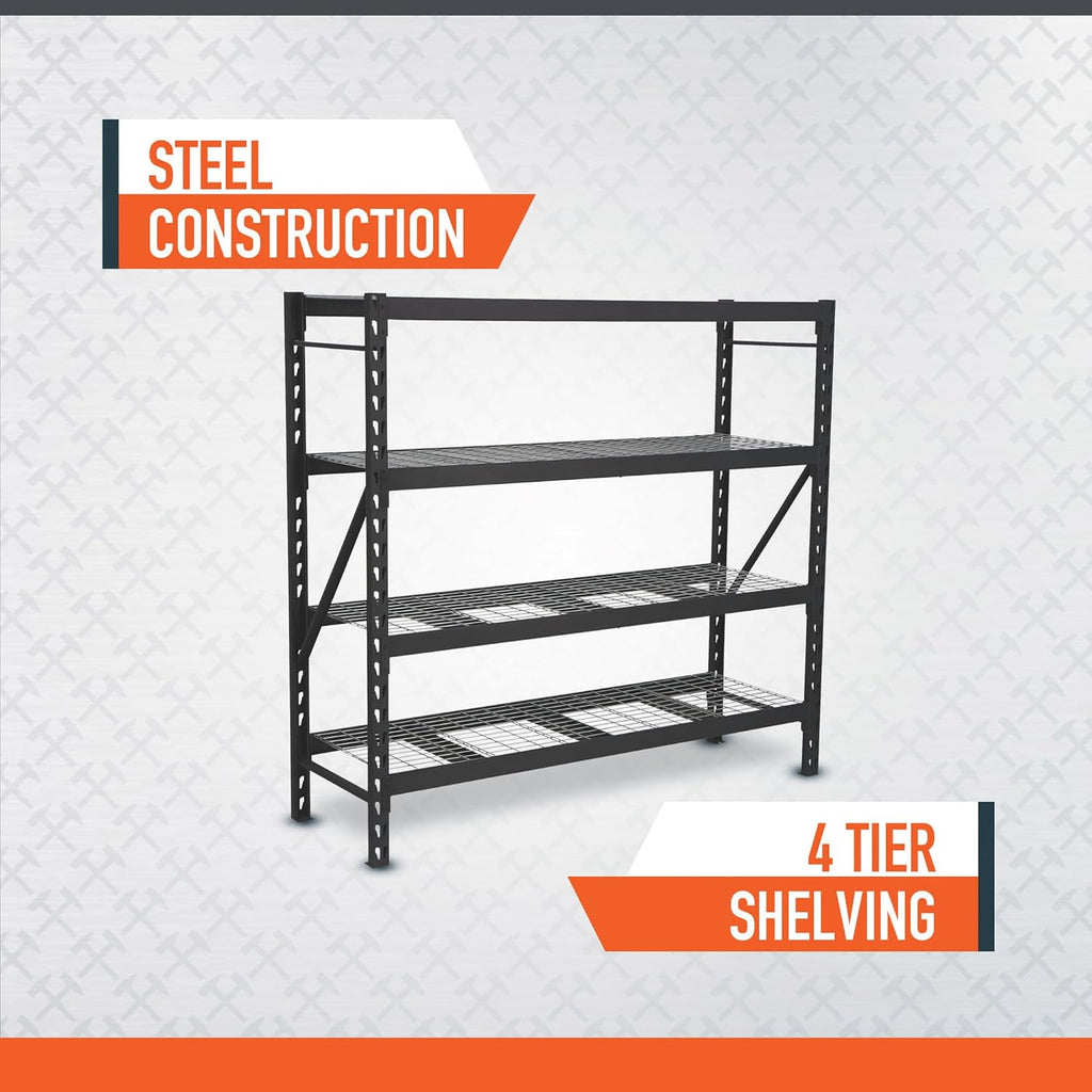 4-Tier Industrial Steel Shelving Unit, 8,000-Pound Load Capacity, Garage Storage Rack, 77" W x 24" D x 72" H |