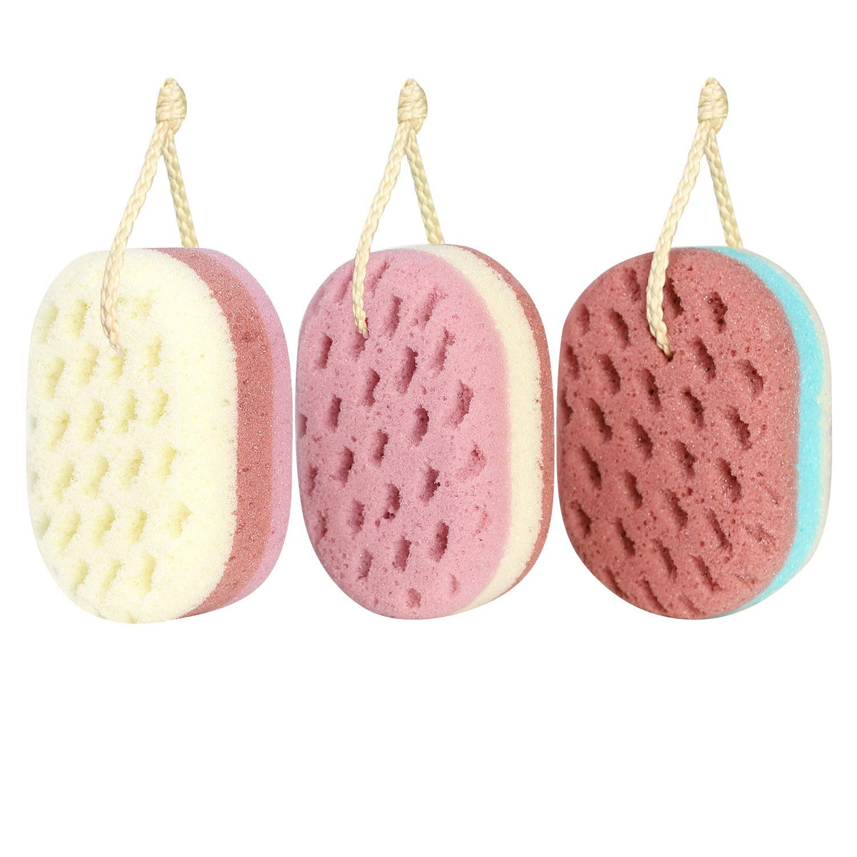 Oval Bath Sponge, Soft Exfoliating Shower Cleaning Sponge, 3‑Pack