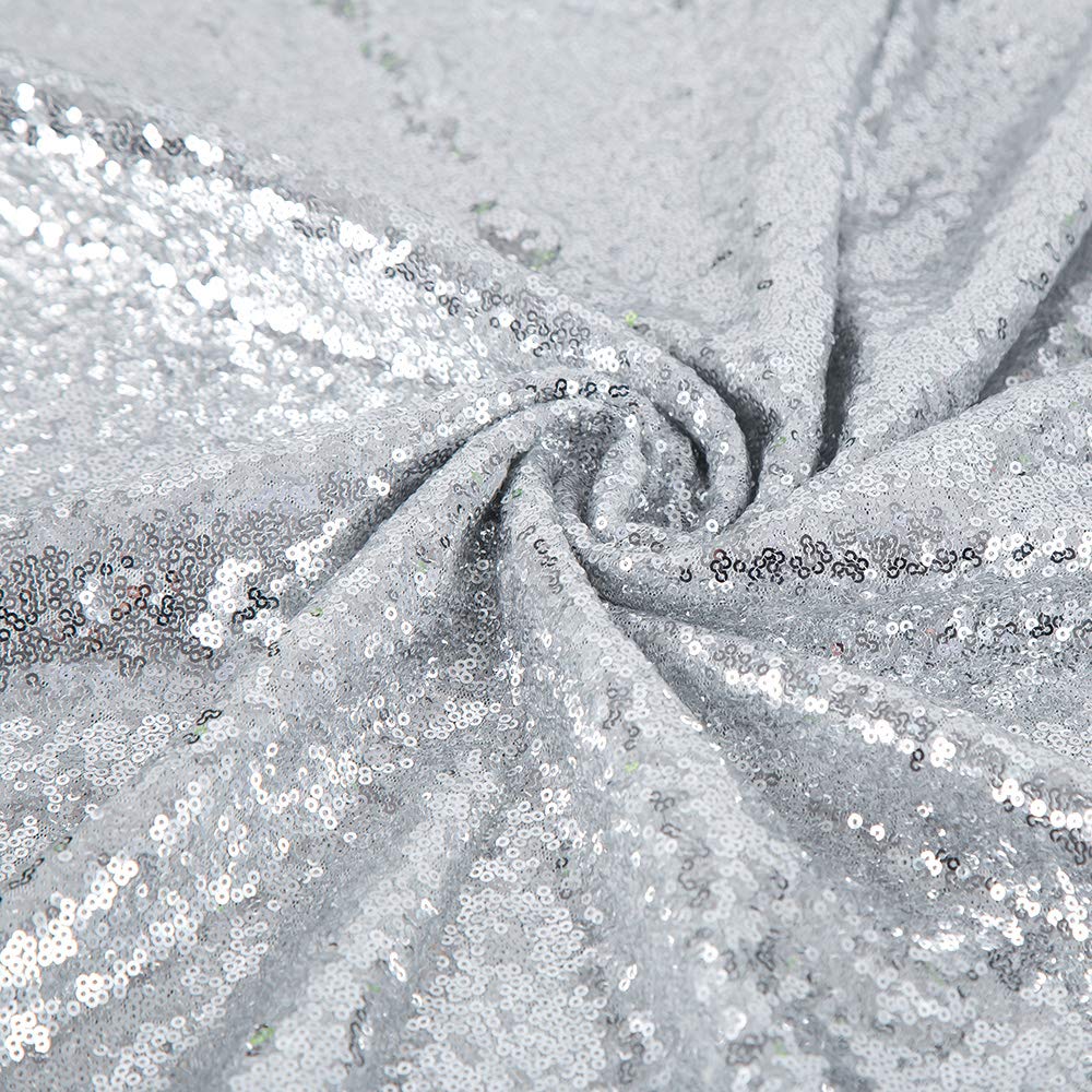 Silver Sequin Tablecloth, Glitter Party Table Cover 50 Inch Round