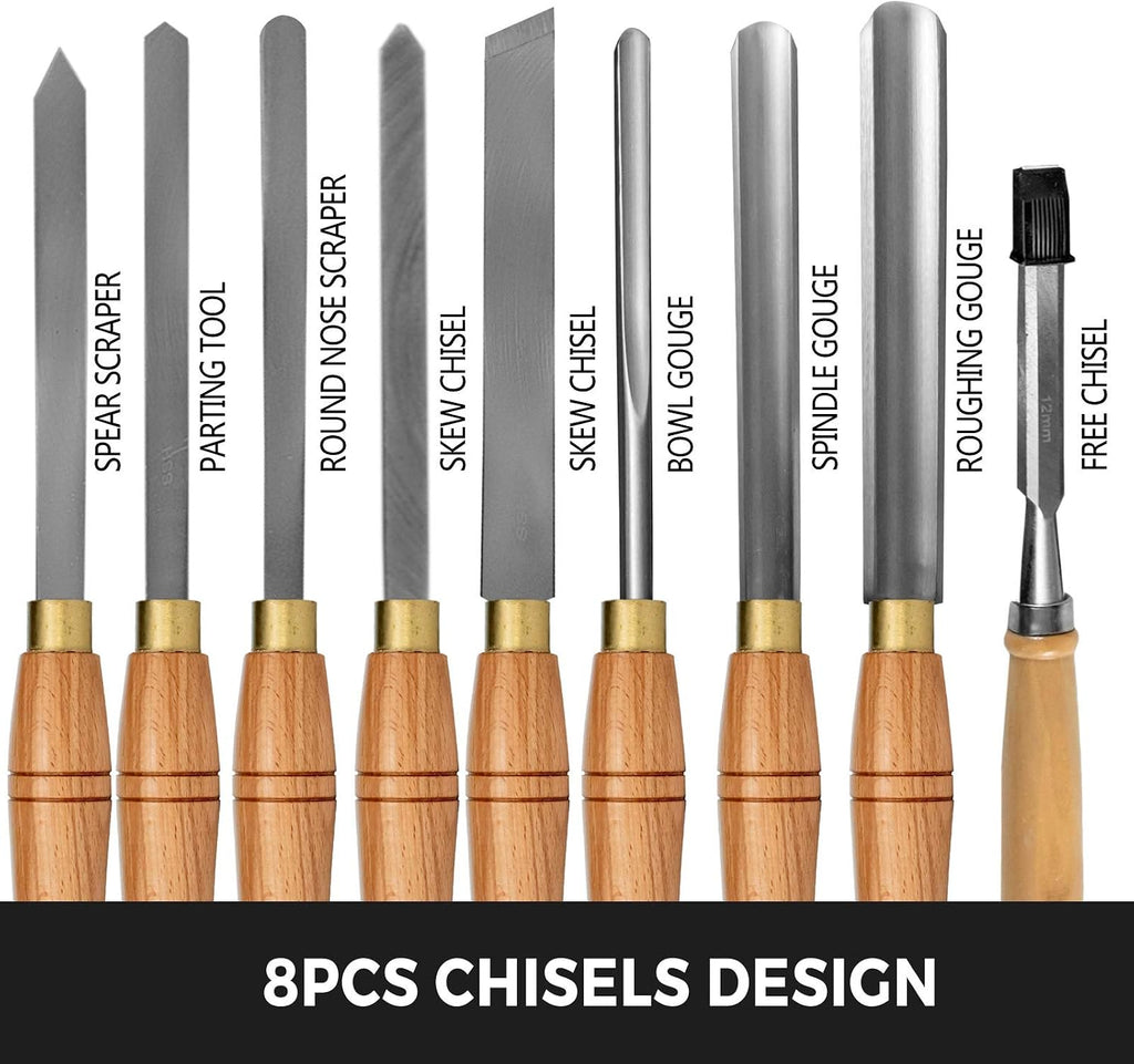 Woodworking Lathe Chisel Set 8 Pieces HSS Steel Blades Wood Turning Tools Wooden Case for Storage for Carving Root