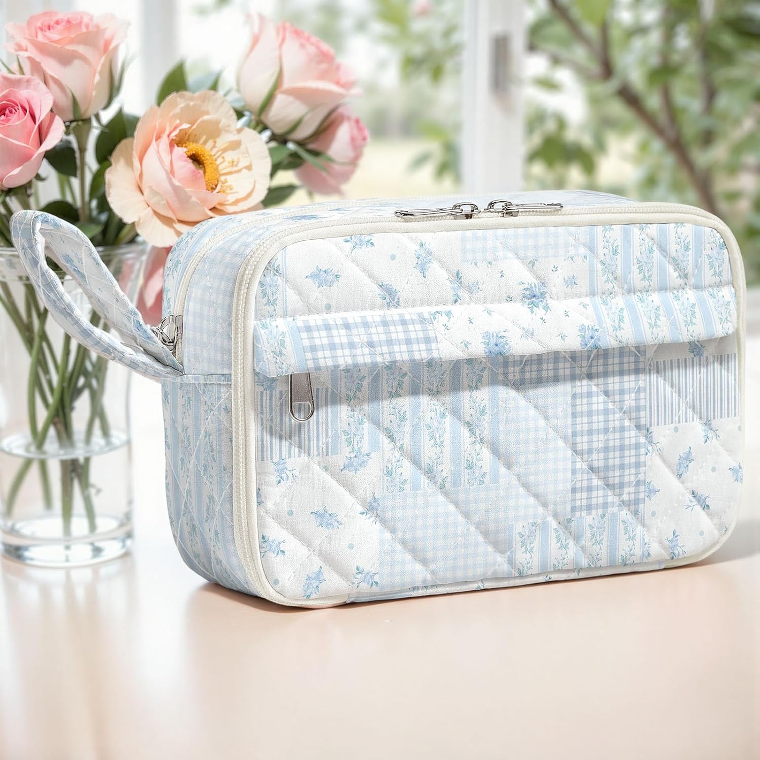 Quilted Pencil Pouch for Girls Women, Large Pencil Case Pouch with Compartments Cute Aesthetic Pencil Case Organizer