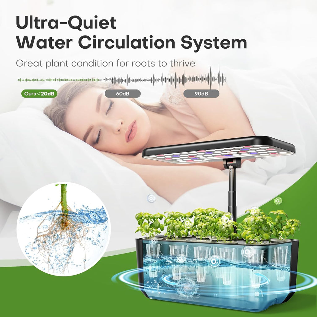 Indoor Garden Hydroponics Growing System: 10 Pods Plant Germination Kit Herb Vegetable Growth Lamp Countertop with