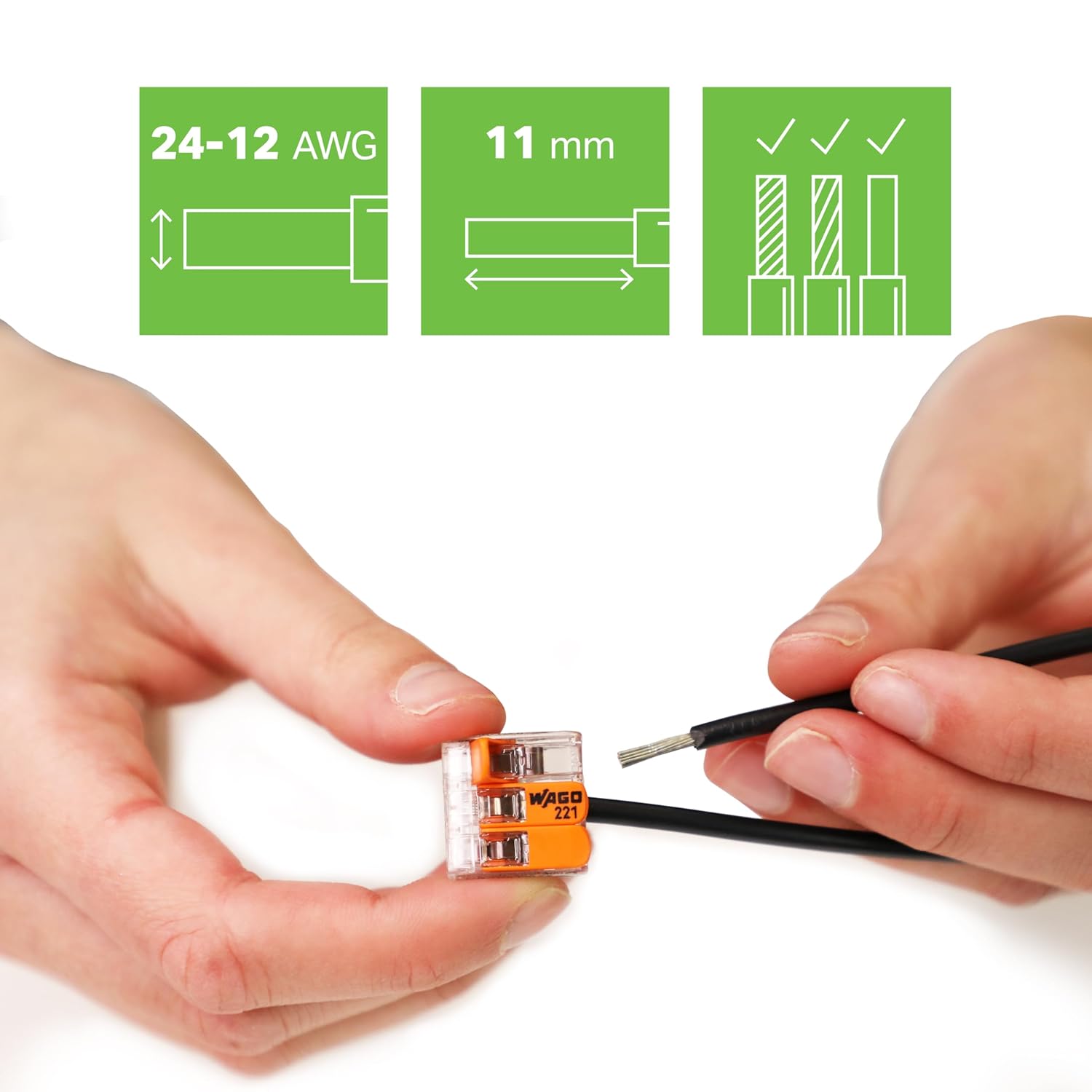 221-413 | WAGO Lever-Nuts Splicing Connector | for Solid and Stranded Conductors | 3-Conductor with Operating levers