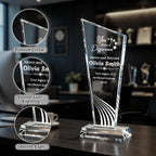Personalized Crystal Trophy Award - Custom Plaque Award with Text Logo Photo - Employee Recognition Awards and