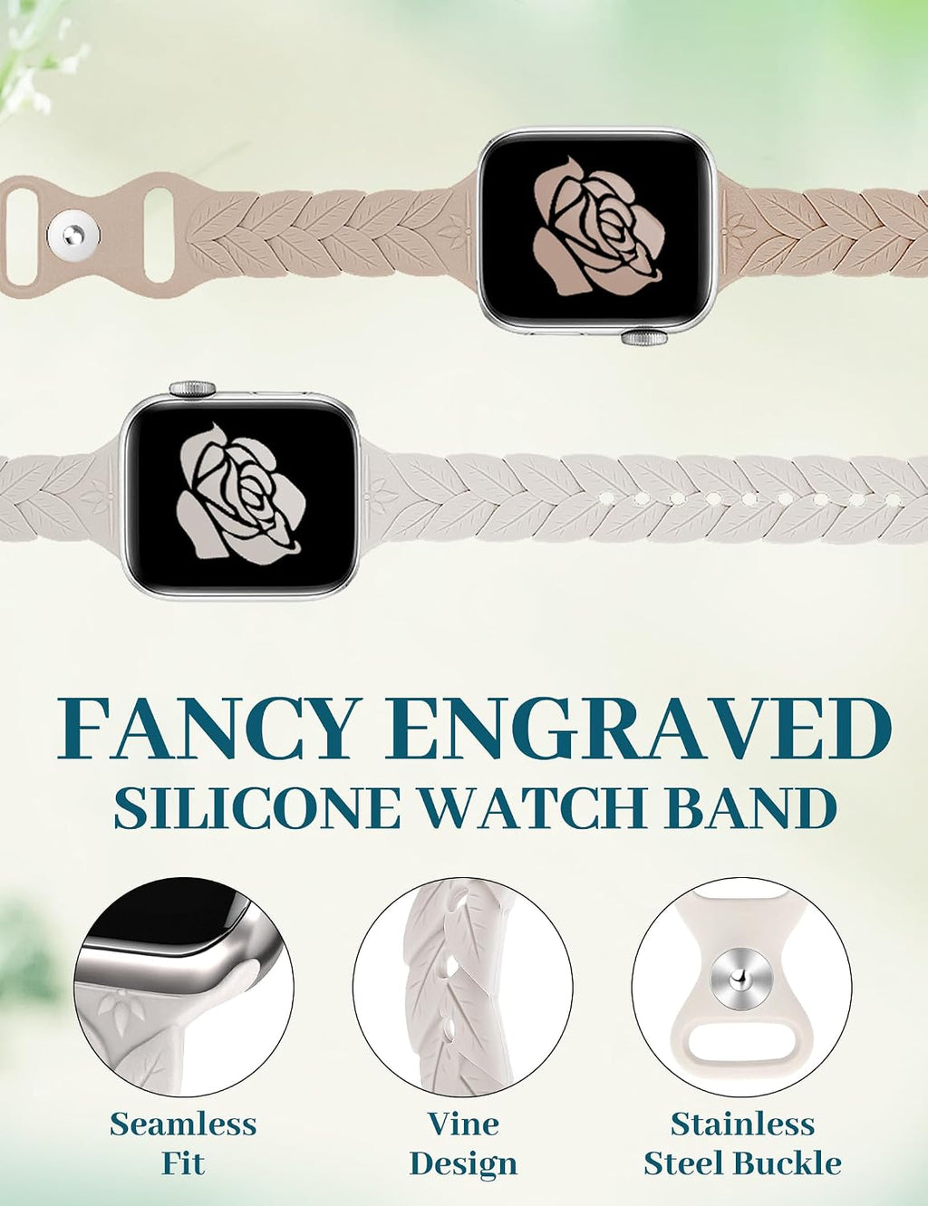 2 Pack Engraved Silicone-Bands Compatible with Apple Watch Band 38mm 40mm 41mm 42mm 44mm 45mm 46mm 49mm, Slim