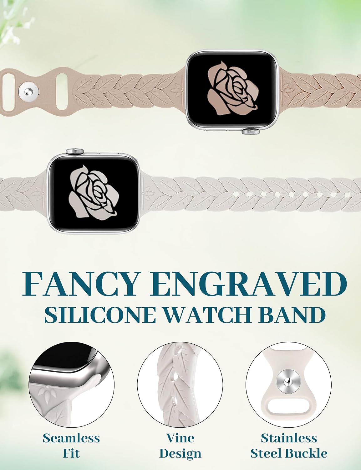 2 Pack Engraved Silicone-Bands Compatible with Apple Watch Band 38mm 40mm 41mm 42mm 44mm 45mm 46mm 49mm, Slim