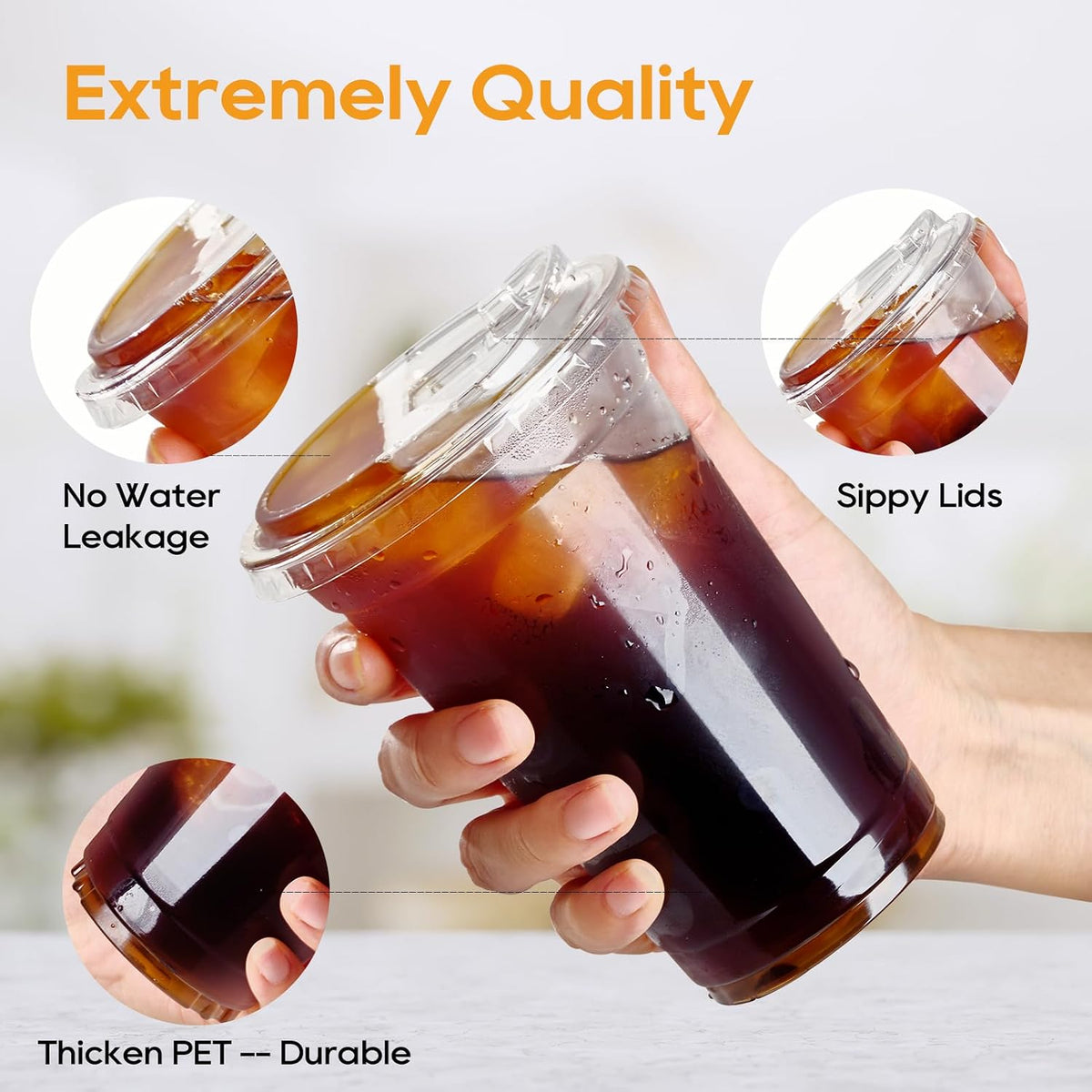 16oz Plastic Cups with Lids, 200 Pack, Iced Coffee Cups with Lids