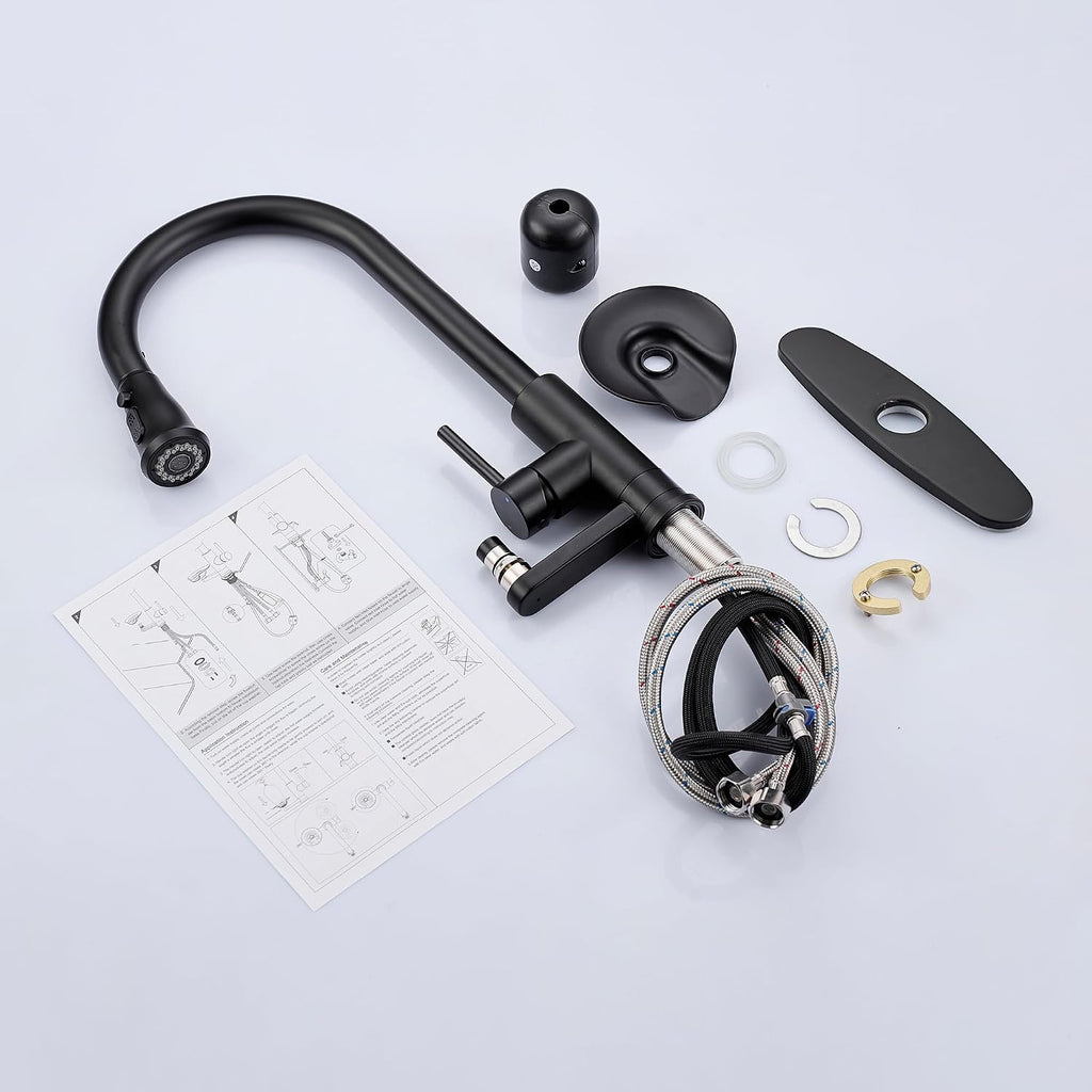Pull Down Kitchen Faucet with Glass Rinser Single Handle Kitchen Sink Faucet with Pull Out Sprayer, Glass Rinser