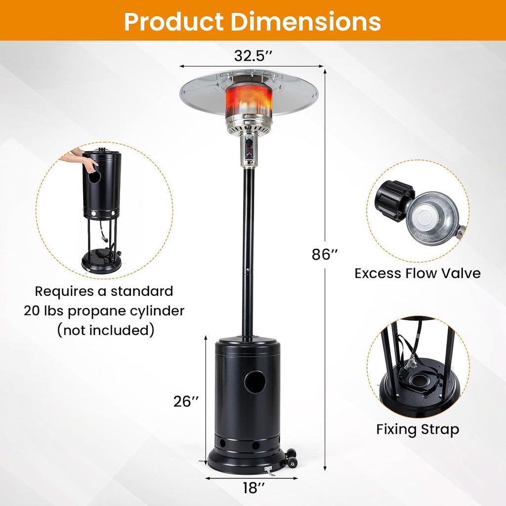 50,000 BTU Propane Patio Heater with Easy Ignition, Black