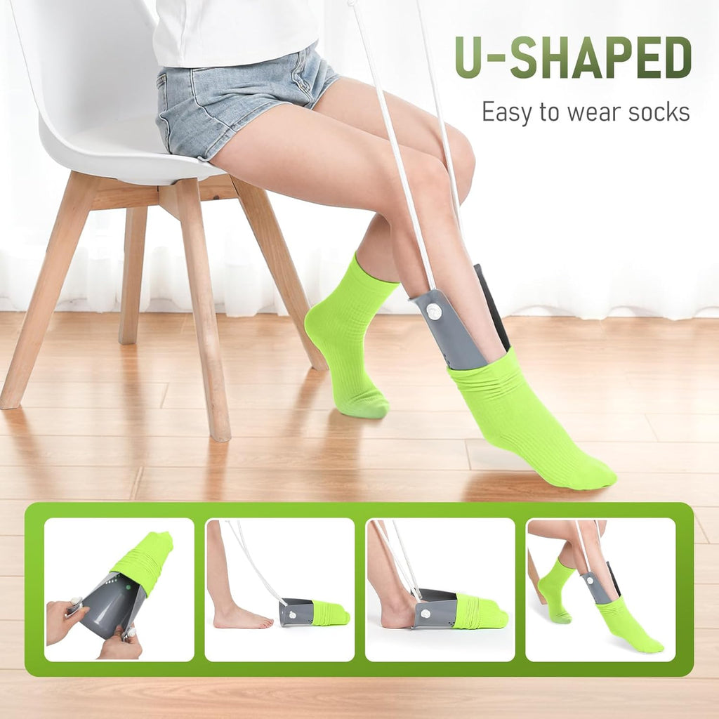 Sock Aids for Putting On Socks | No Bending Flexible Wide Feet Sockaid Assistant Device for Seniors/Disabled |