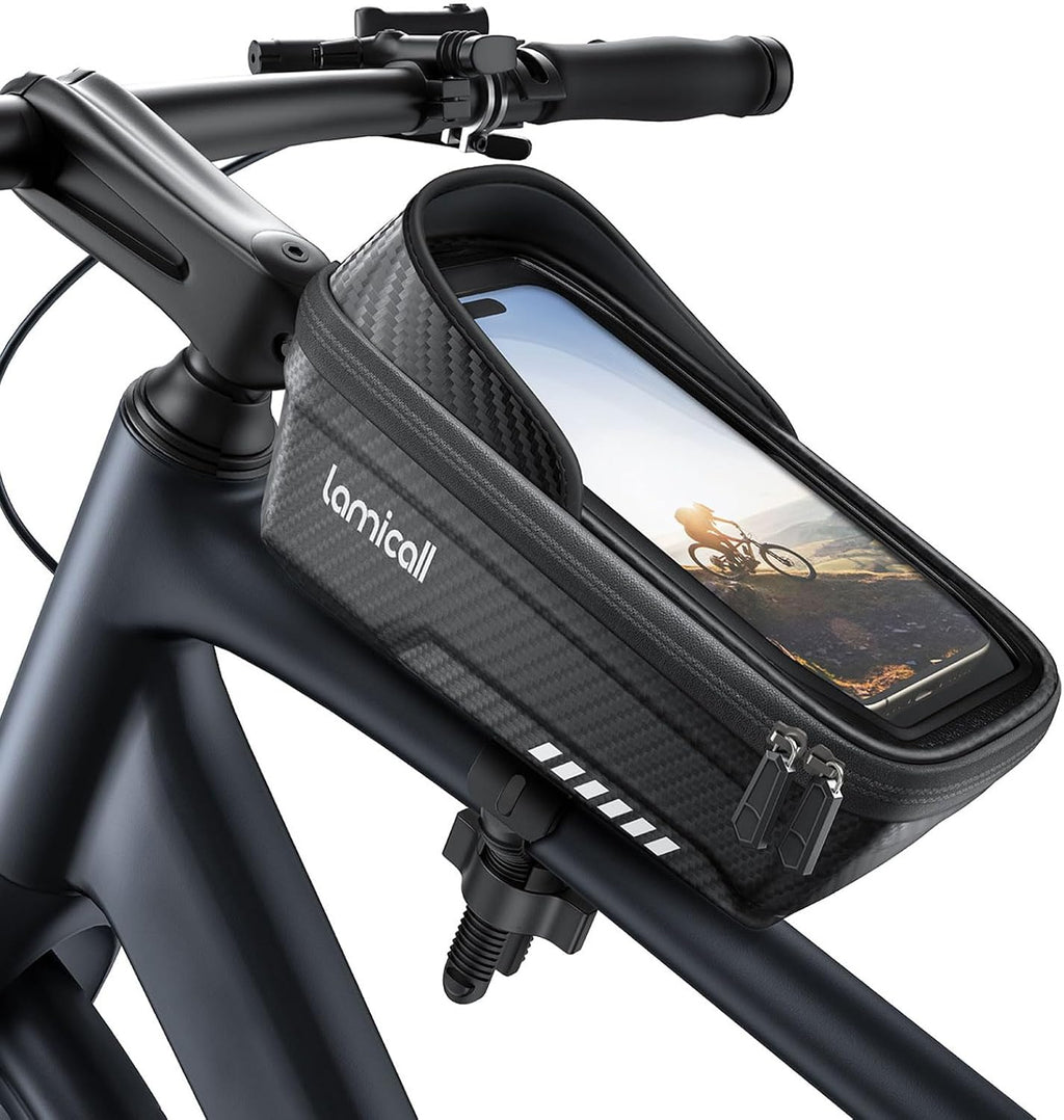 Bike Frame Bag Waterproof - [1s Release] Bike Phone Mount Holder | 2 in1 Bicycle Top Tube Bag, Cycling Pouch with