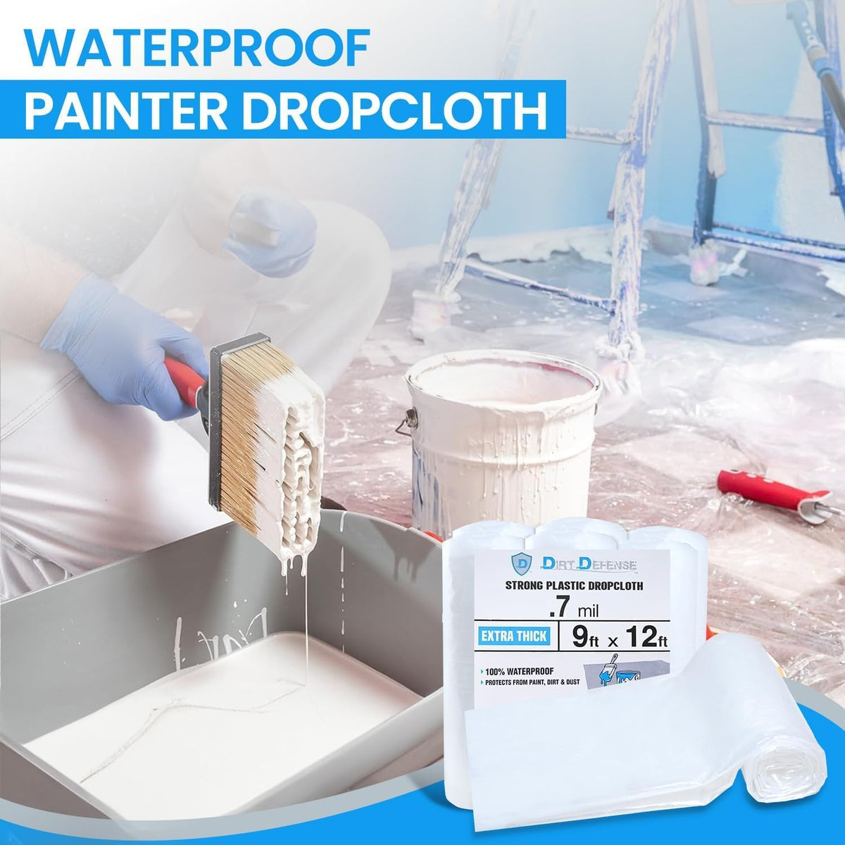 Dirt Defence Plastic Drop Cloth, 9x12 Ft 10 Pack Plastic Sheeting for Painting, Waterproof &