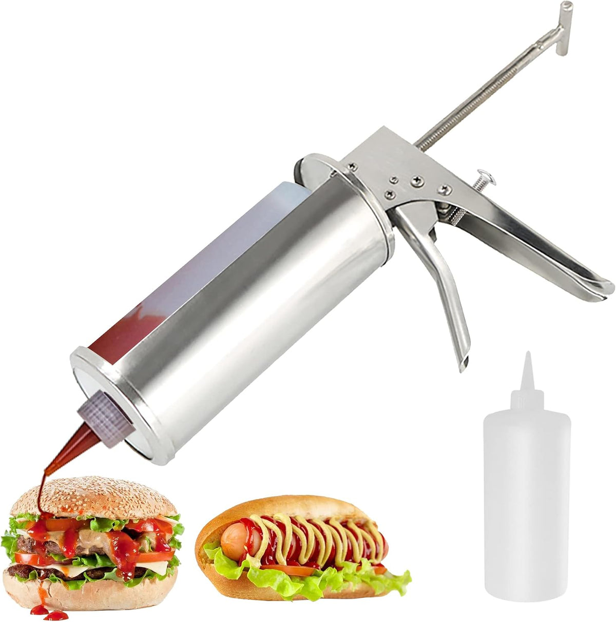 Stainless Steel Sauce Gun - Perfect for Ketchup and Salad Dressing with 650ml Bottles for Home Kitchen Use
