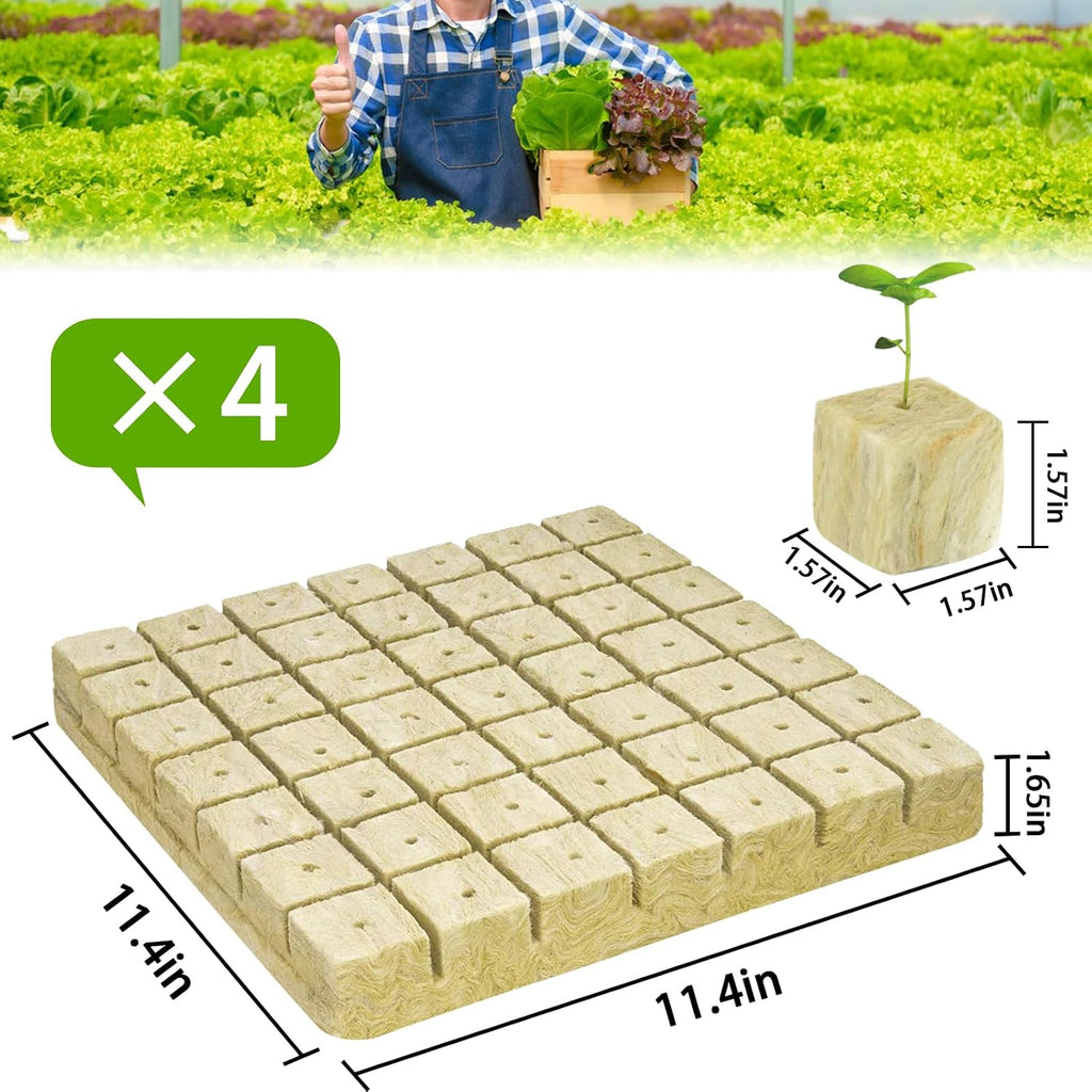1.5 in Rockwool Cubes for Hydroponics, 196 Plugs Seed Starter Cube | High Germination Rate for Vegetables & Herbs