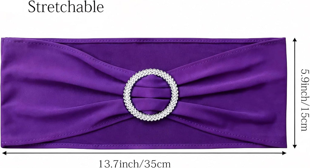 Spandex Purple Chair Sashes 100 Pack Wedding Chair Bows Bands with Buckles