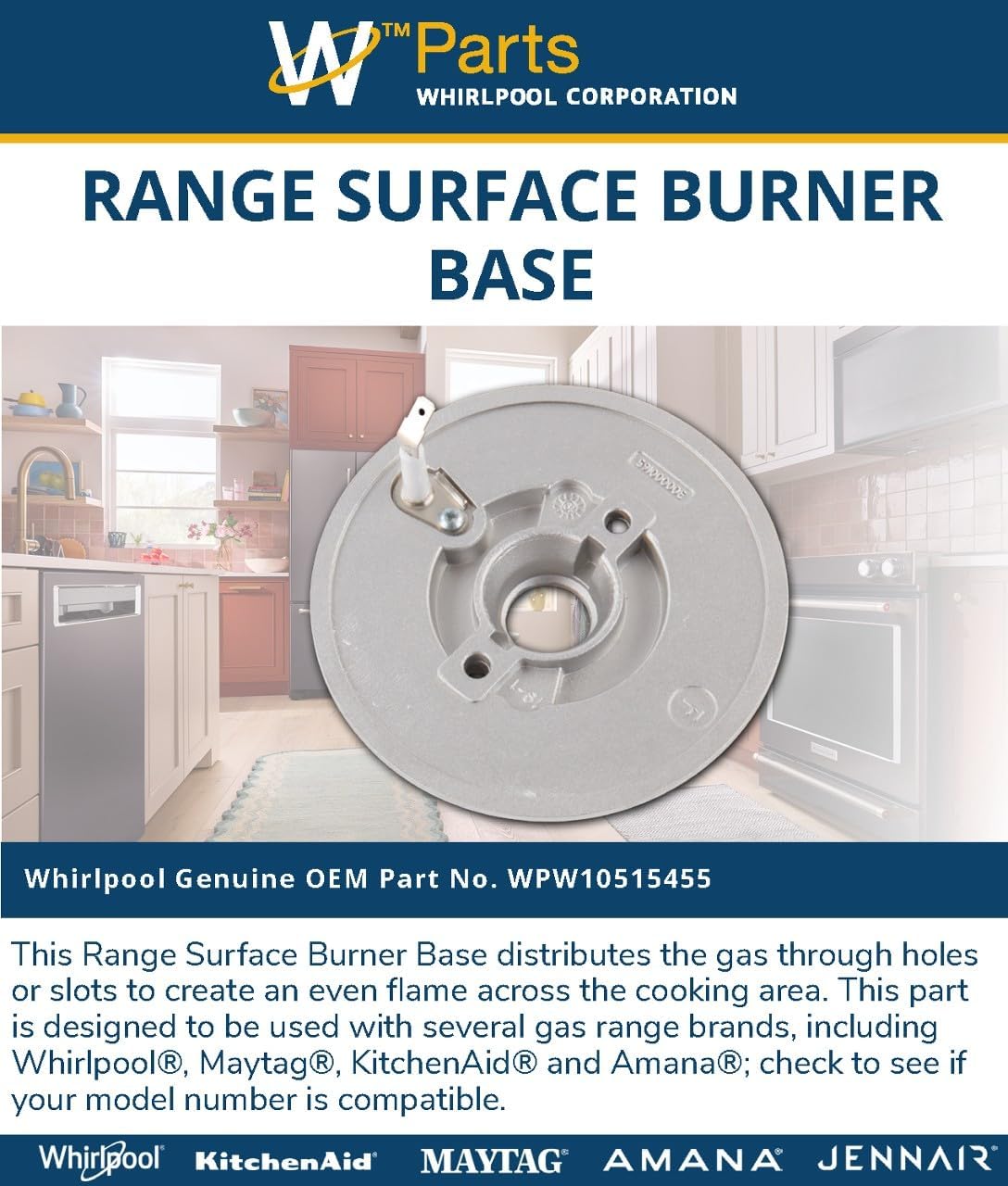 Whirlpool WPW10515455 OEM Range Surface Burner Base, Silver