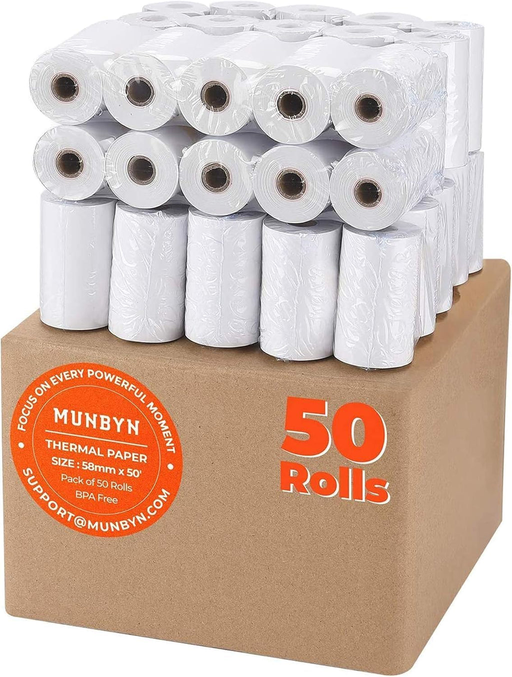 2 1/4" inch x 50'ft Thermal Paper (50 Rolls), BPA Free Receipt Paper, 58mm Thermal Receipt Papers Fits All 58mm