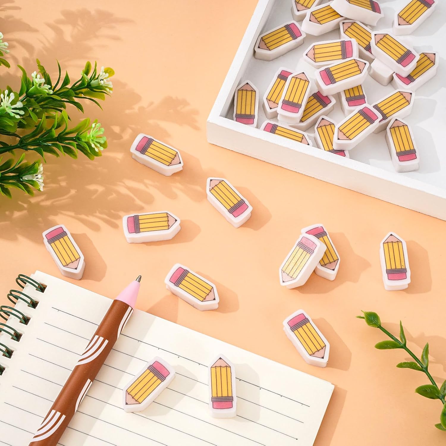 60 Pcs Back to School Eraser Pencil Shape Mini Erasers Cute Pencil Collection Erasers Classroom Stationery for First