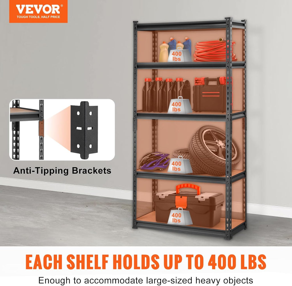 Storage Shelving Unit, 5-Tier Adjustable, 2000 lbs Capacity, Heavy Duty Garage Shelves Metal Organizer Utility Rack