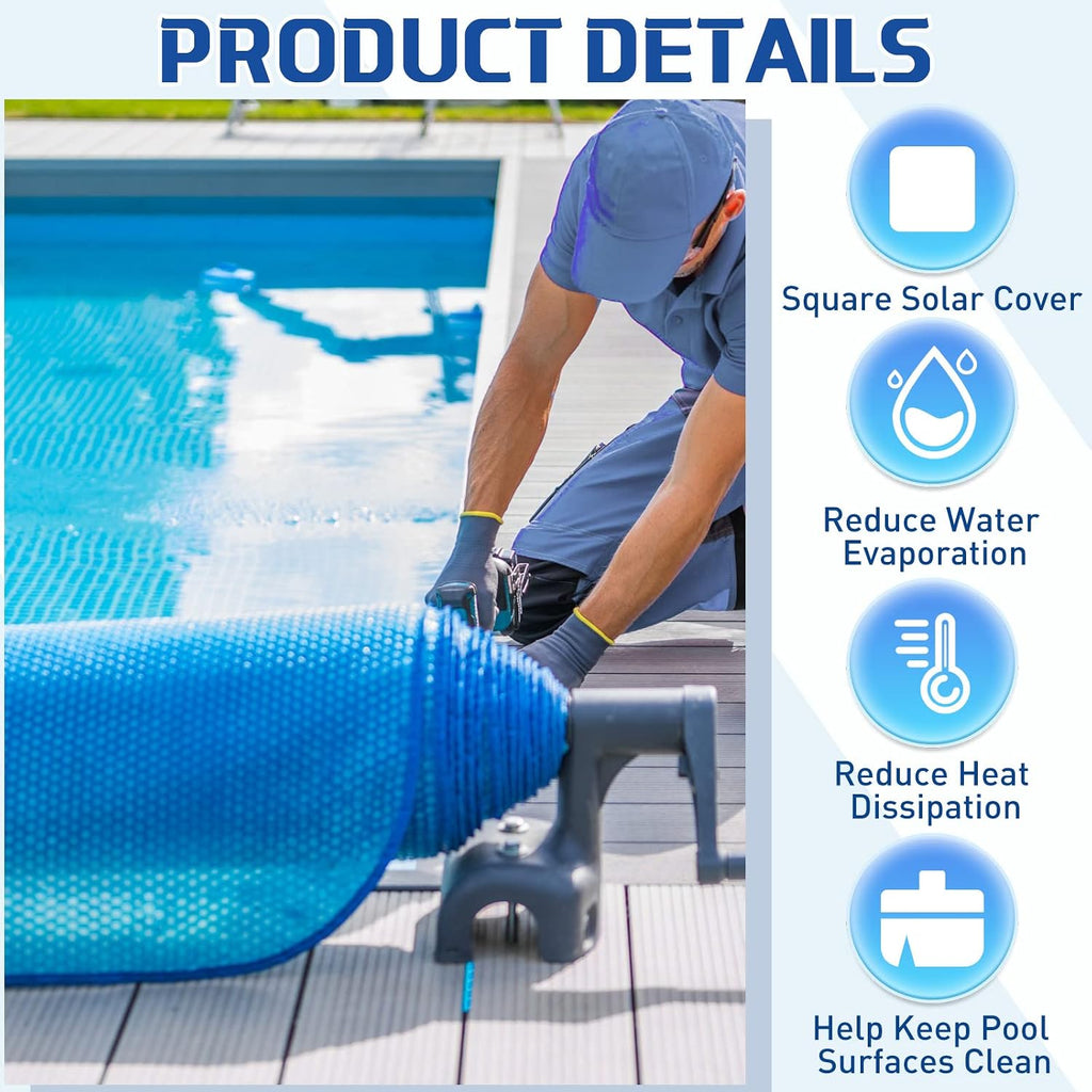 12 x 24 ft Blue Rectangle Solar Pool Cover 16 Mil Solar Blanket for Above Ground Inground Pools Heavy Duty Floating