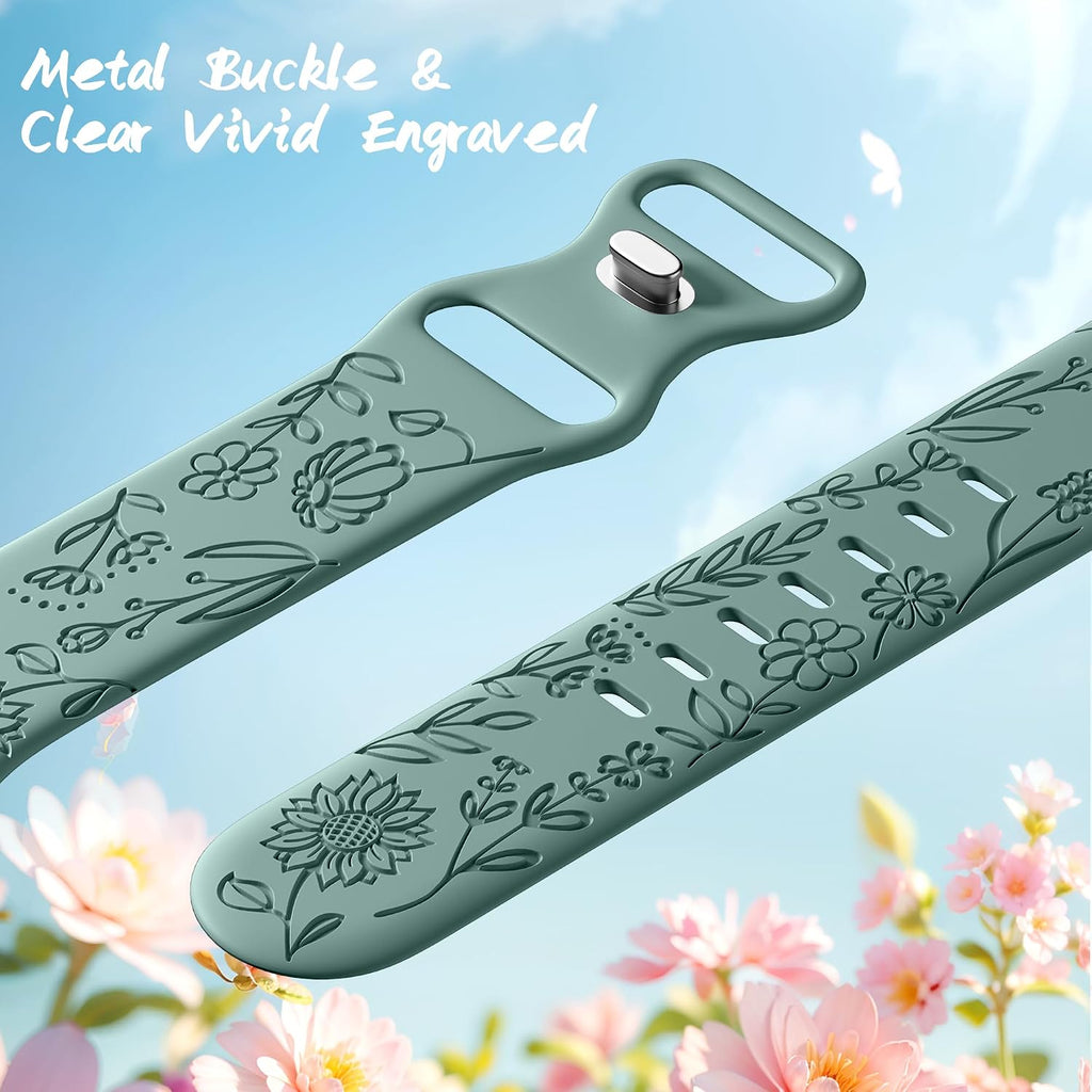 6 Pack Floral Engraved Bands Compatible with Apple Watch Bands 40mm 41mm 42mm 38mm 44mm 45mm 46mm 49mm Women Men