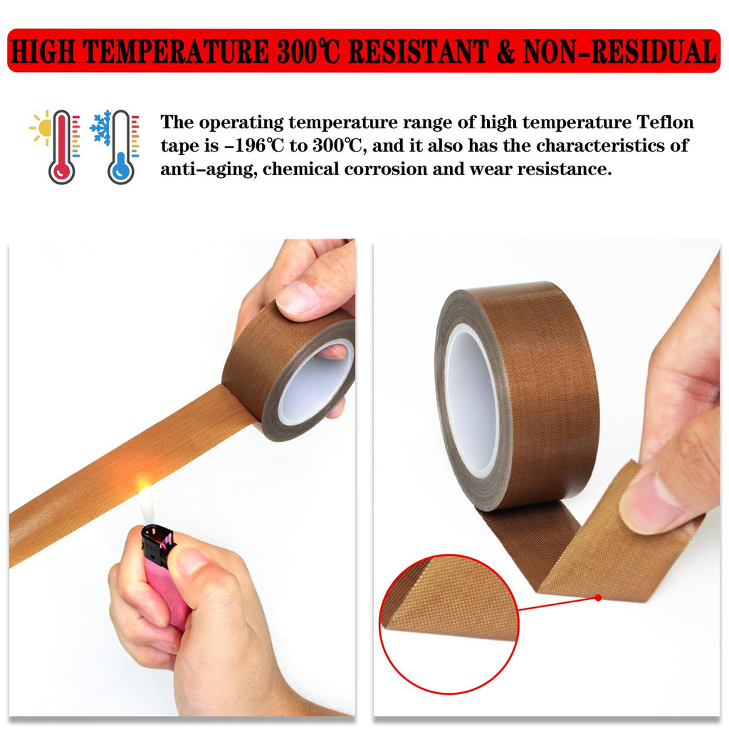 High Temperature PTFE Teflon Tape, 2 in x 33 ft, Non-Stick for Heat Sealers