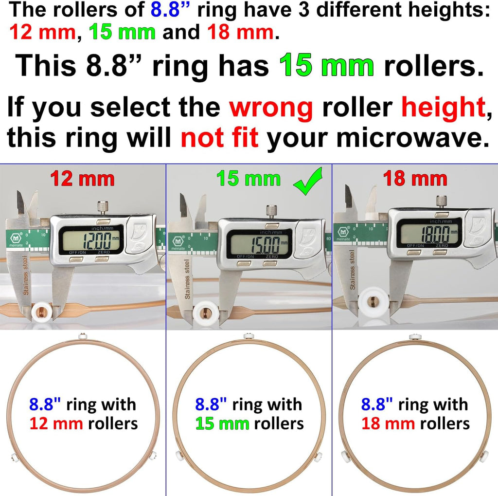 8.8" Microwave Turntable Ring with 15 mm Rollers, Oven Tray Support, Glass Plate Rotating Ring - Outer Diameter 8.8