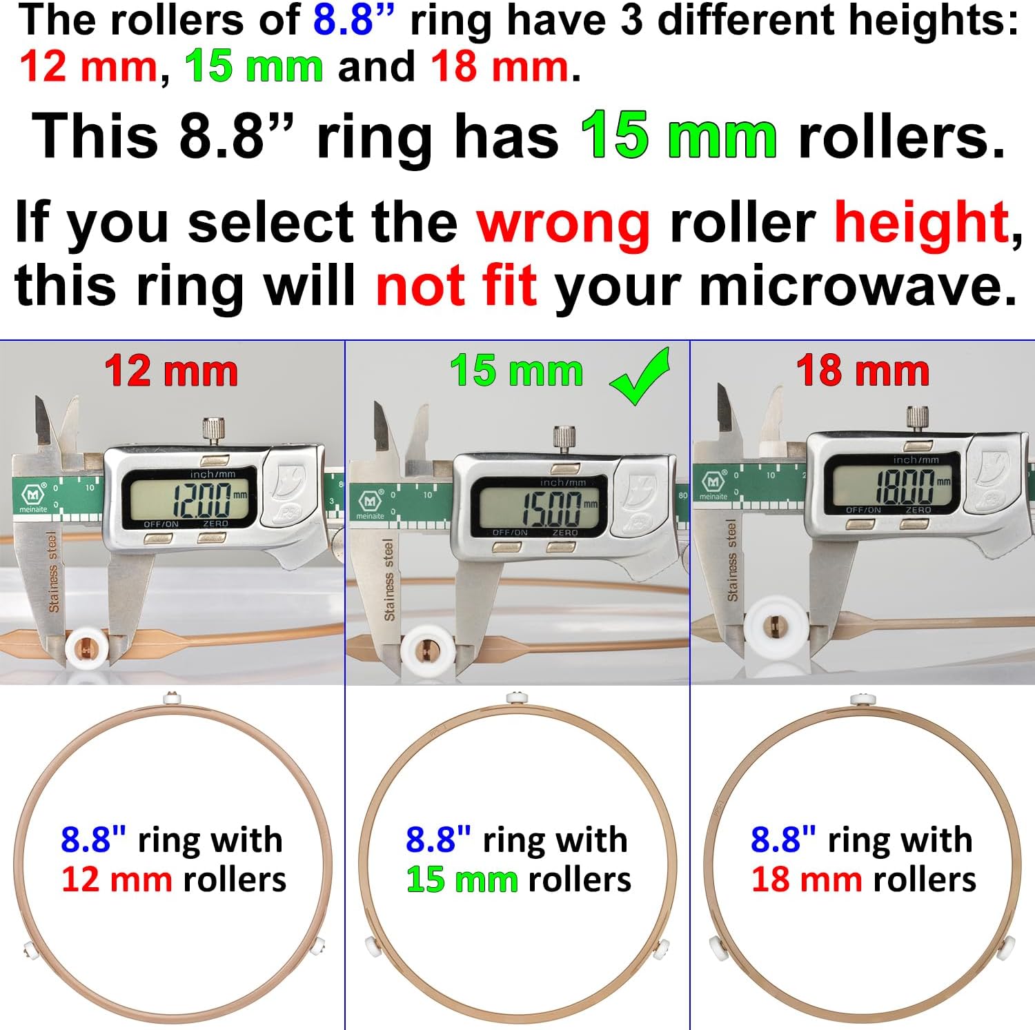 8.8" Microwave Turntable Ring with 15 mm Rollers, Oven Tray Support, Glass Plate Rotating Ring - Outer Diameter 8.8