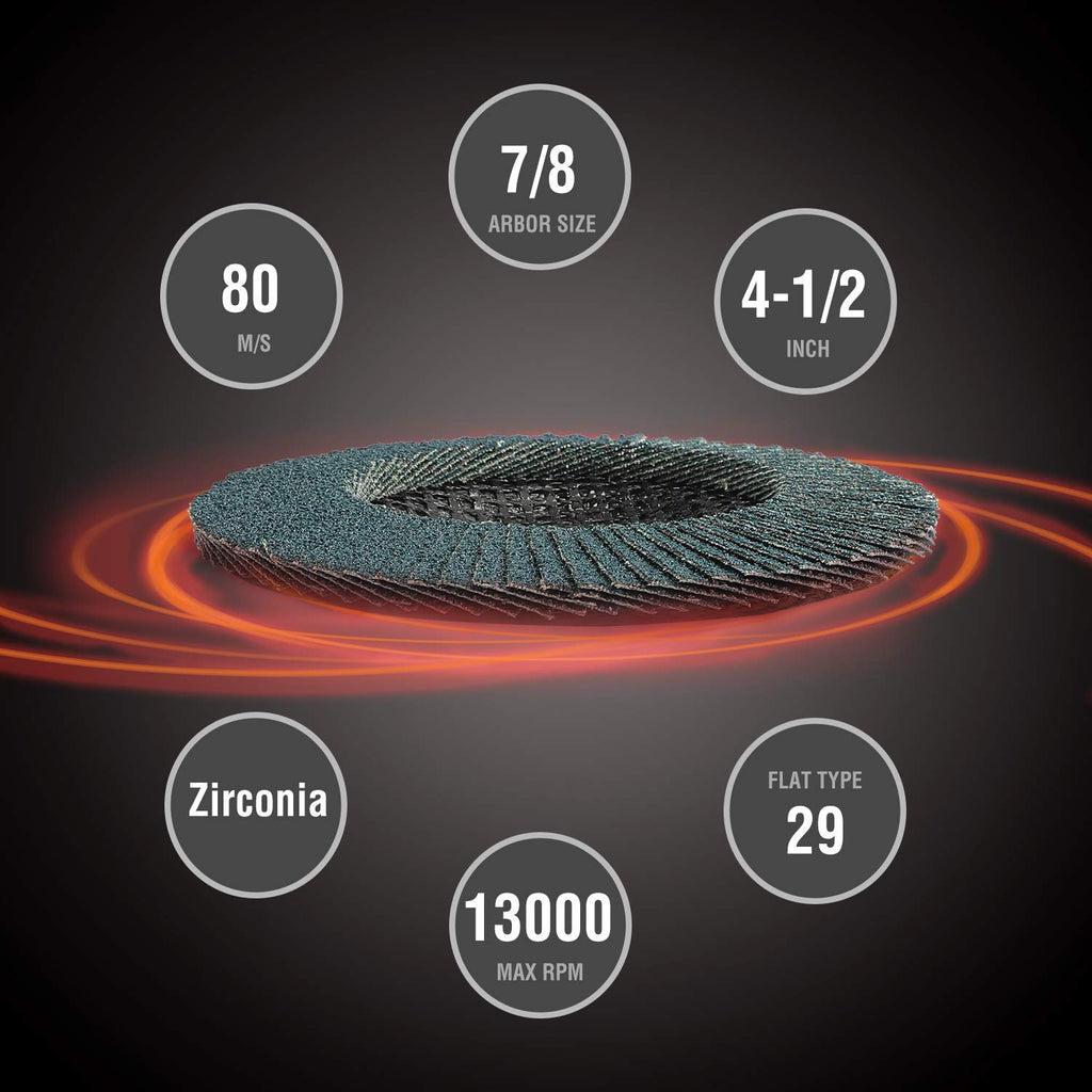 WORKPRO 20-Pack Zirconia Flap Discs, 4-1/2" x 7/8", T29
