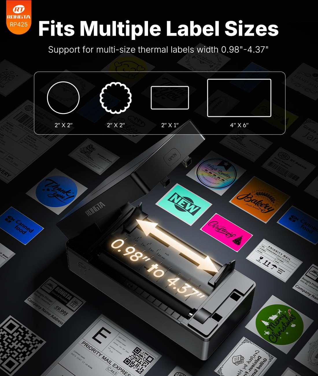 Bluetooth Shipping Label Printer, Wireless 4x6 Thermal Label Printer for Shipping Packages, Support Phones