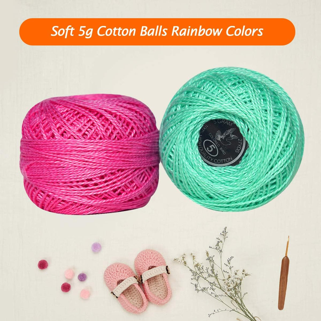 Crochet Thread Cotton Yarn Threads Balls 35 Balls Popular Rainbow Colors of Size 5 Crochet Thread 100% Long Staple