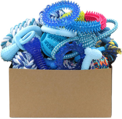 20 Pack Puppy Chew Toys - Blue Dog Teething Toys for Puppies, Puppy Teething Rings and Ropes, Rubber Toy Bundle for