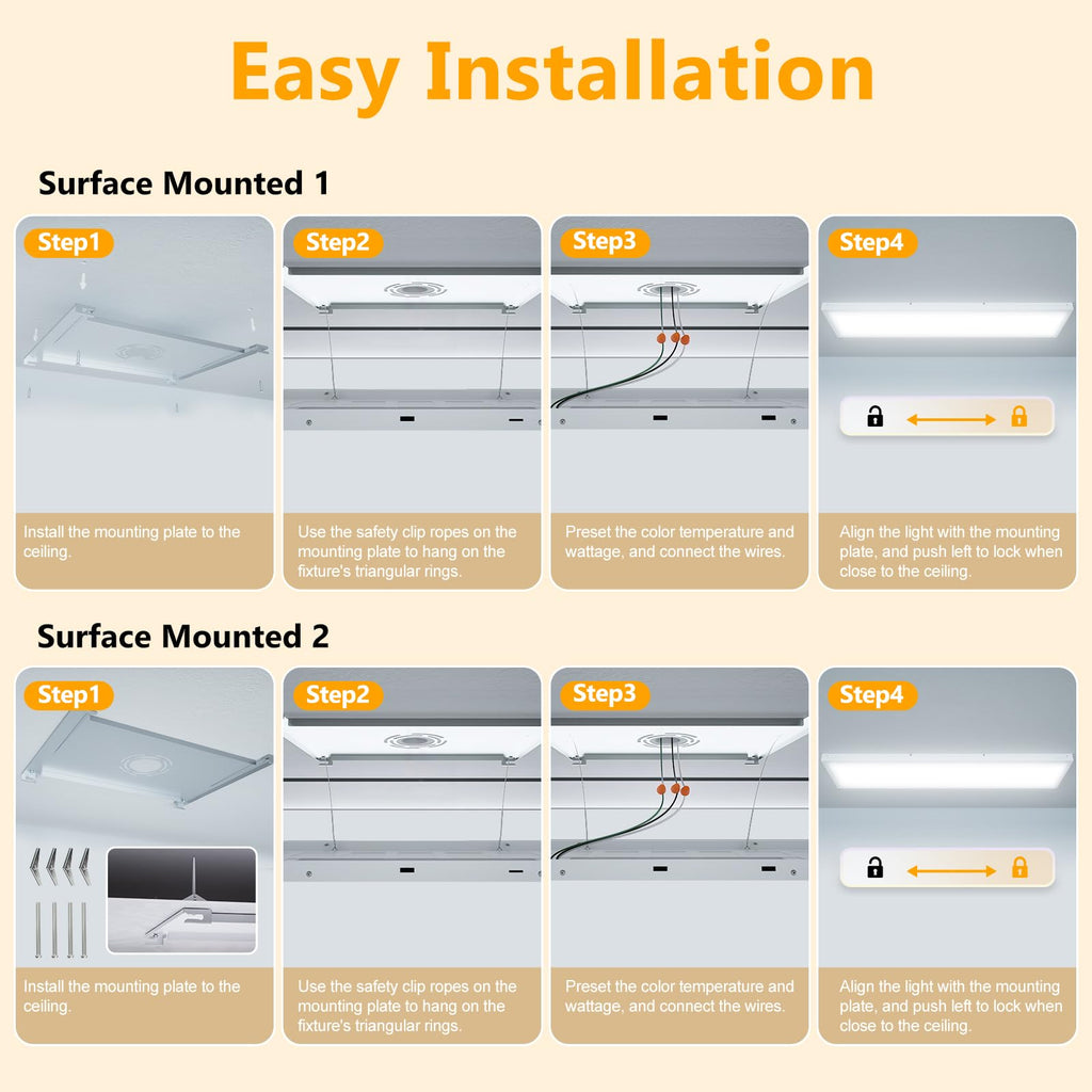 1x4 LED Flat Panel Light Surface Mount, Selectable 5CCT, 4 Pack