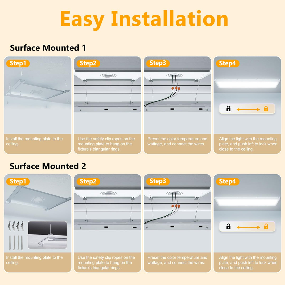 1x4 LED Flat Panel Light Surface Mount, Selectable 5CCT, 4 Pack