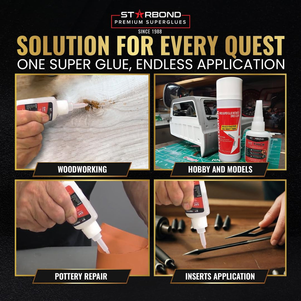 2 oz Thick CA Glue with 6 oz Aerosol Activator Bundle Premium Cyanoacrylate Super Glue for Mitre Joint Bonding