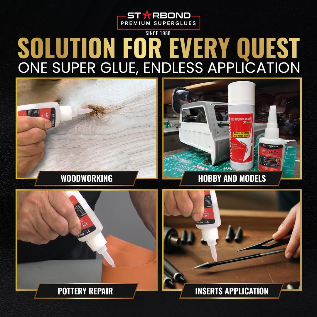 2 oz Thick CA Glue with 6 oz Aerosol Activator Bundle Premium Cyanoacrylate Super Glue for Mitre Joint Bonding