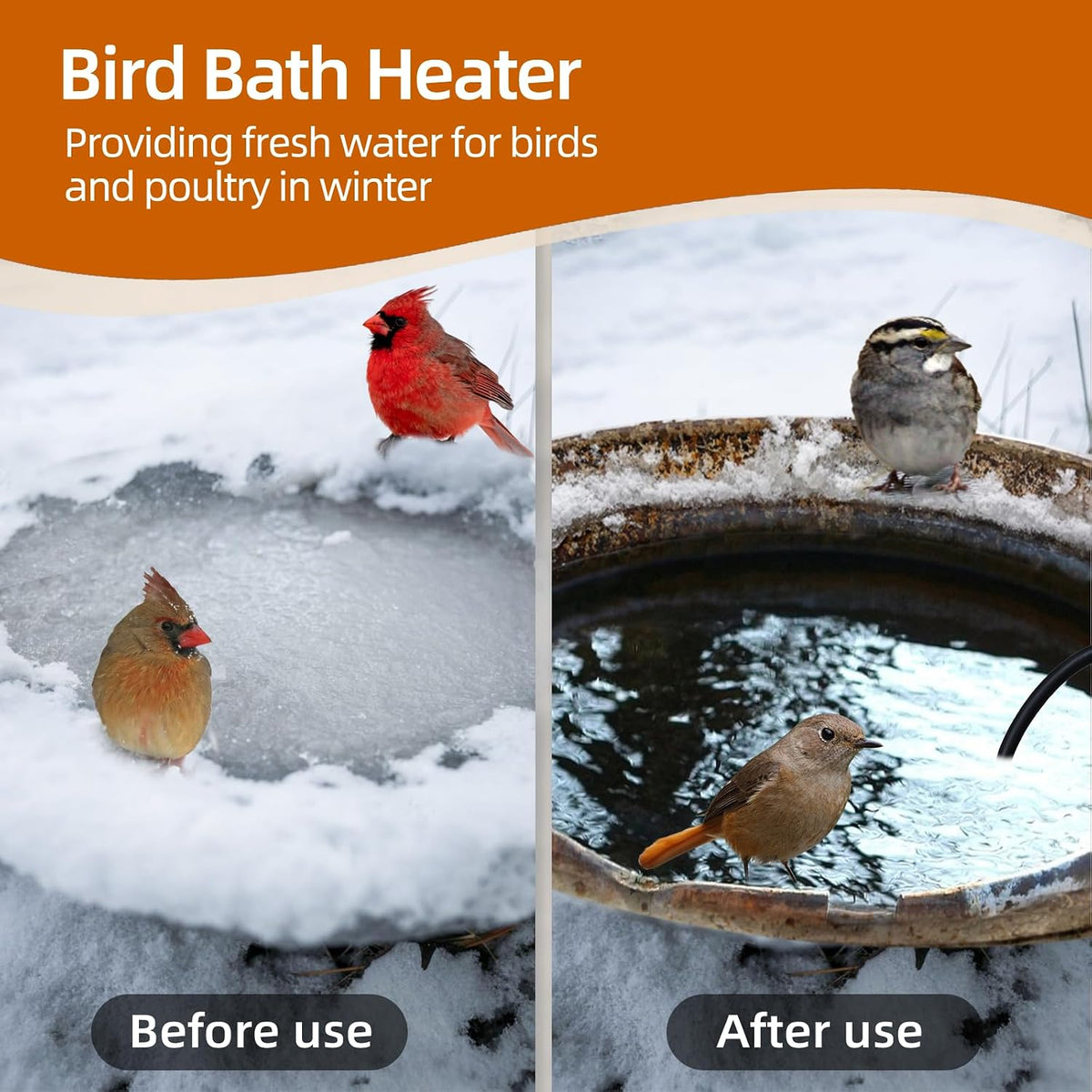 1000W Utility De-Icer, Submergible Bird Bath Heater De-icer, Chicken Water Heater, Stock Tank Heater for Livestock