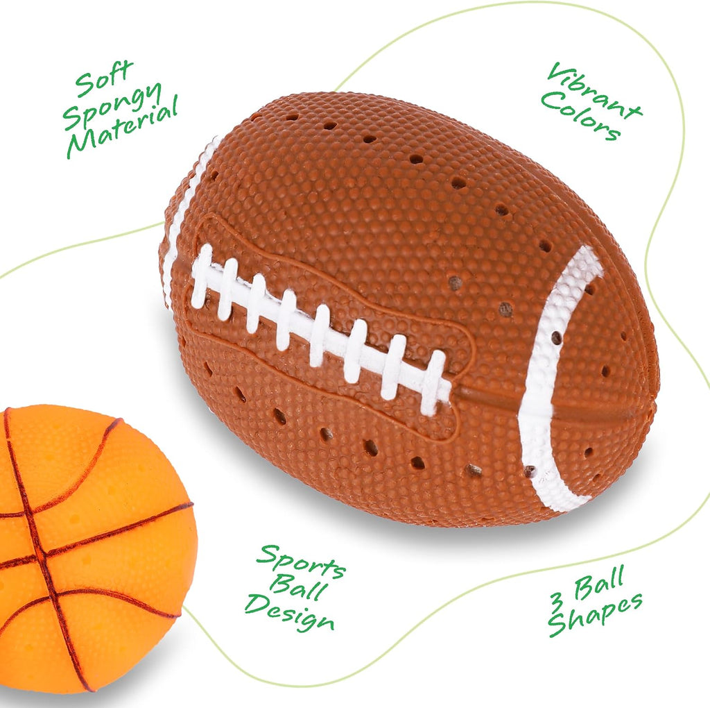 Sports Balls Water Splash Toys - Set of 3 - Spongy Bath Toys for Kids - 3 Different Athletic Ball Designs Include