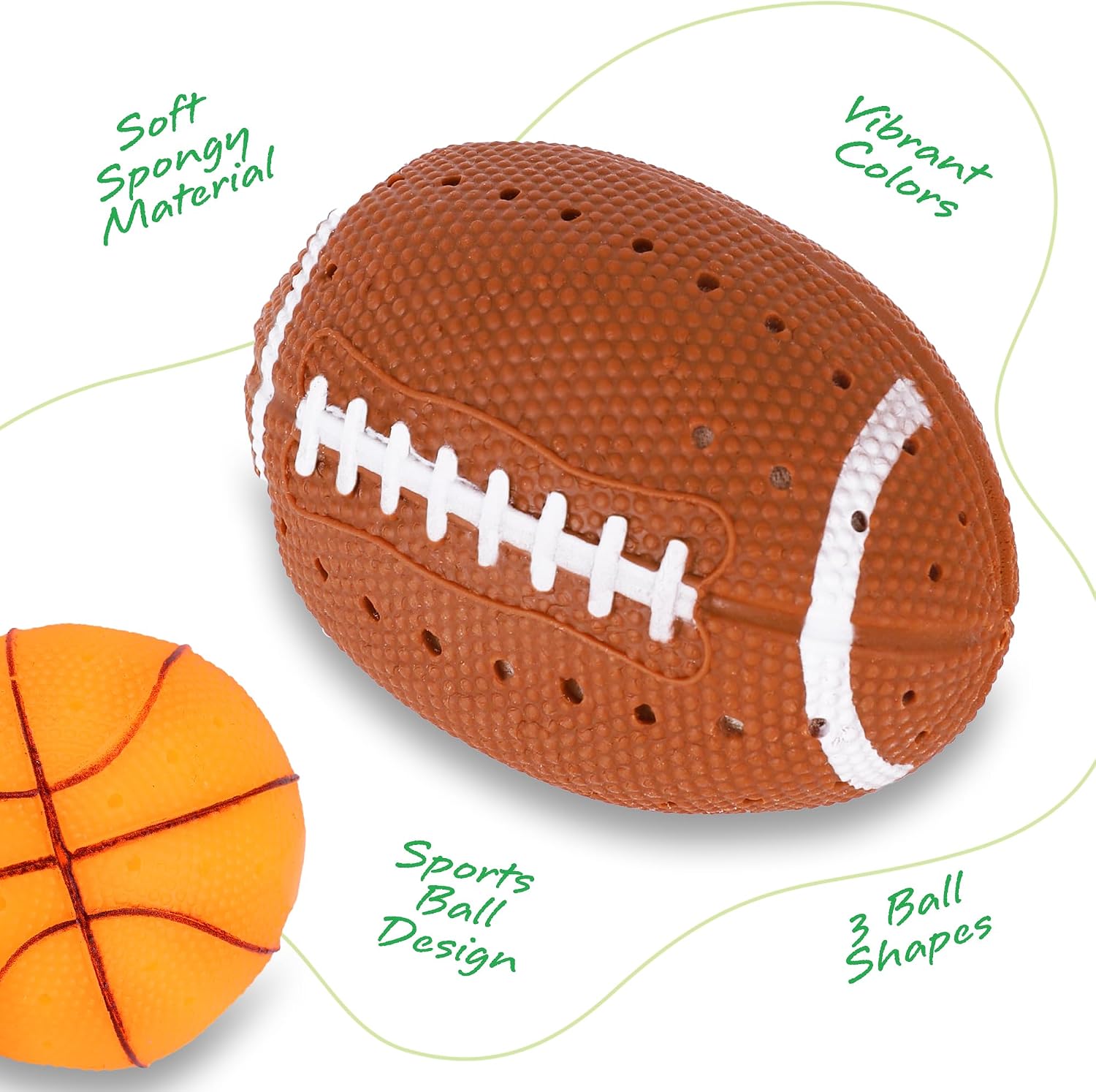 Sports Balls Water Splash Toys - Set of 3 - Spongy Bath Toys for Kids - 3 Different Athletic Ball Designs Include