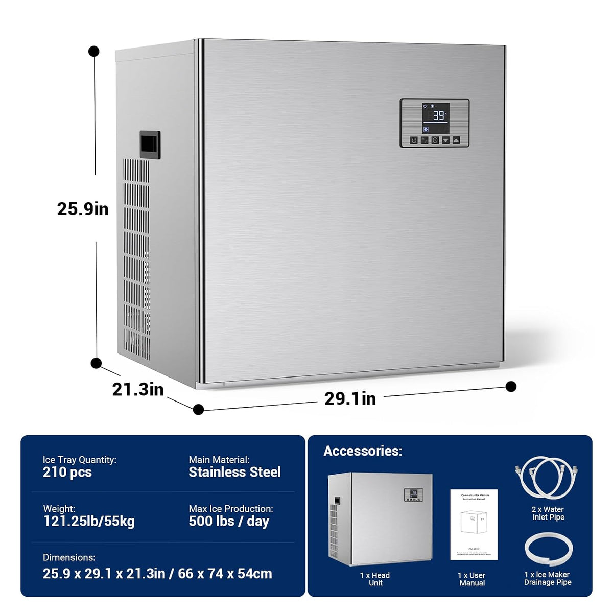 Commercial Ice Maker Machine, 680lbs/24H Ice Maker Head Only
