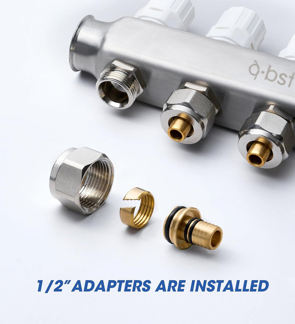 ABST PEX Manifold,7 Loop Stainless Steel Floor Radiant Heat Manifold Kit